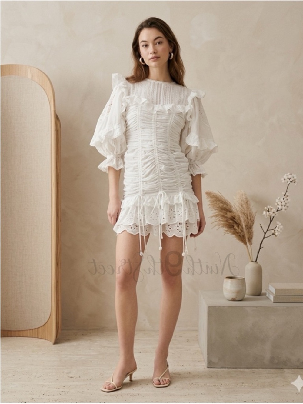 Farm Rio White Lace Cotton Mini Dress Eyelet Scalloped Victorian NWT S M - Picture 3 of 16